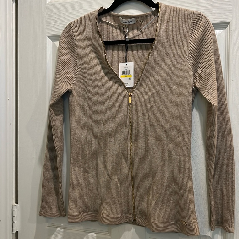 Beige Zip-Up Cardigan